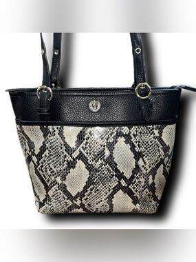 Anne Klein Black & Cream Snake-Print Faux Leather Hand Bag
